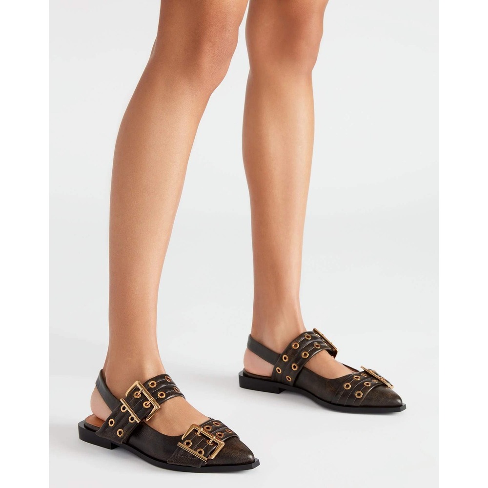 Steve Madden Graya Buckle Grommet Pointed Toe Slingback Flats Brown Size 9M